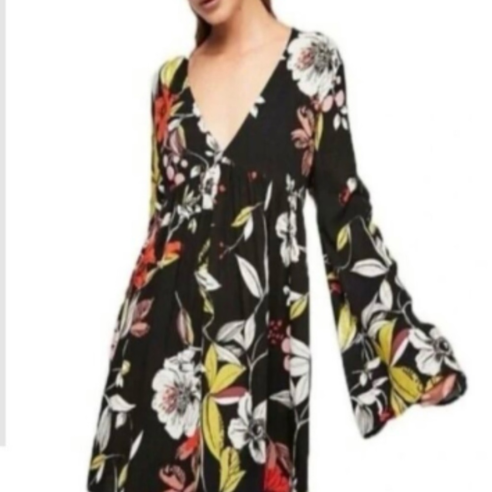 Free People Bella Floral print tunic black